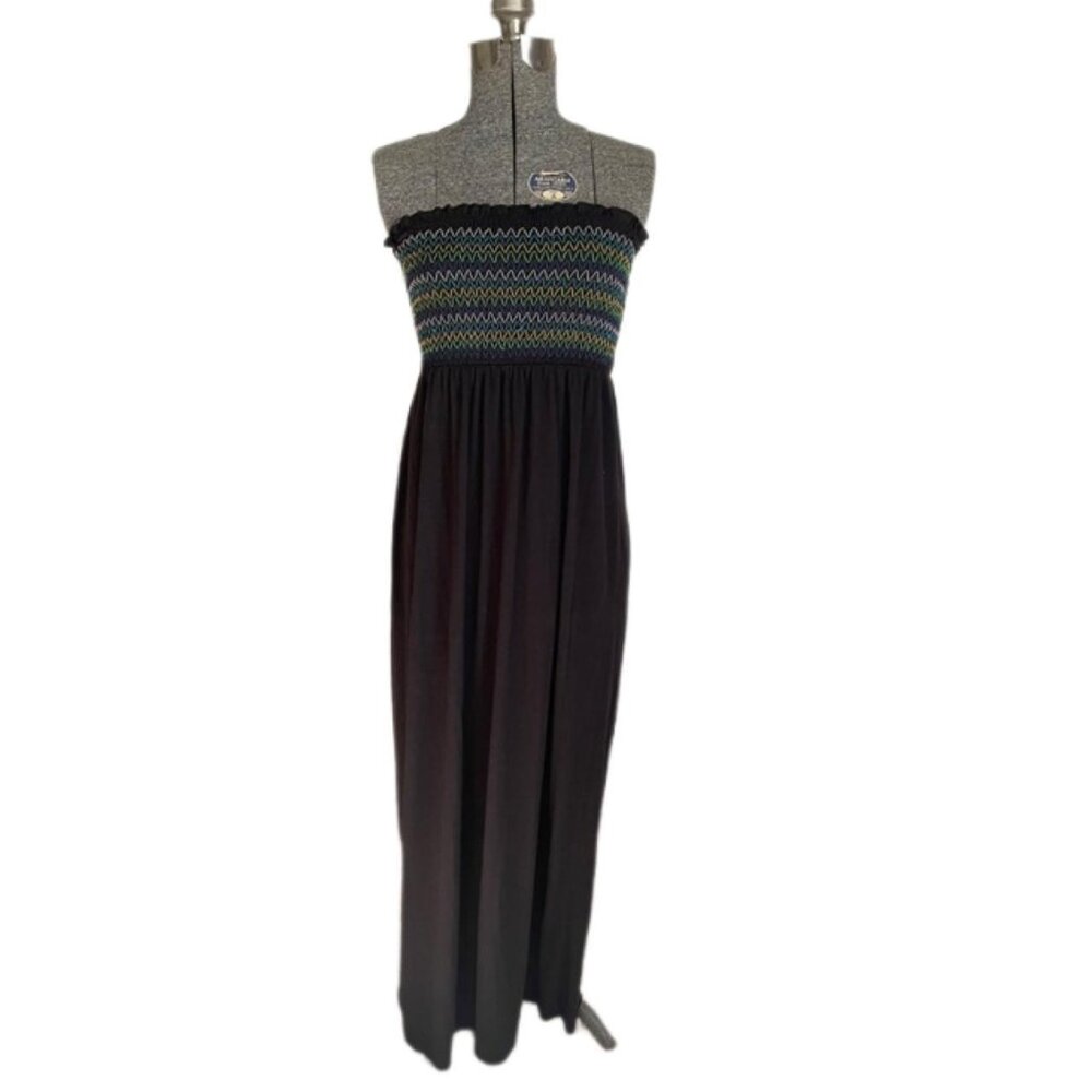 Black Strapless Maxi Dress with Ruched Tube Top Bust